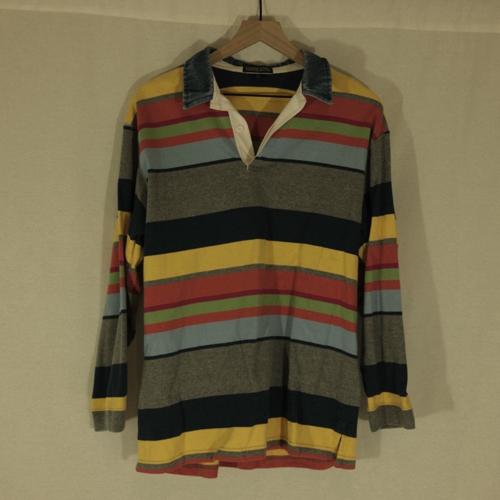lands end striped polo with denim collar